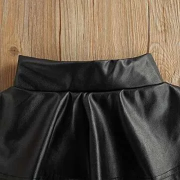Newborn Baby Girls High Waisted PU Leather Skirts Soft Ruffled Tutu Skirt Shorts Mini Princess Dress (Black, 6-12M)