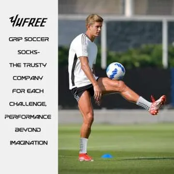 Yufree Men's Soccer Socks Anti Slip Non Slip Grip Pads for Football Basketball Sports Grip Socks, 4 Pair