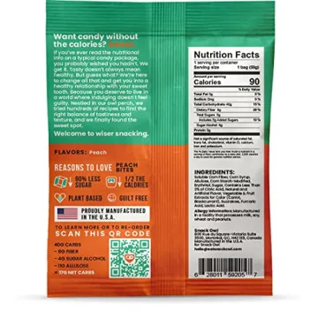 Snack Owl Vegan Candy - Gluten Free Chewy Peach Bites