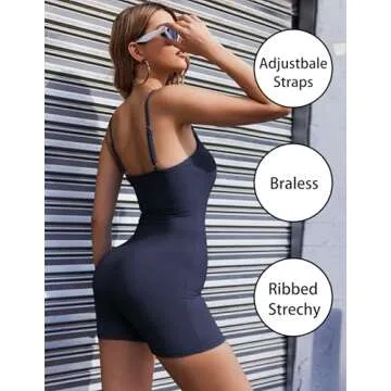 Ekouaer Womens One Piece Romper Athletic Jumpsuit Yoga One Piece Bodysuit Gym Square Neck Romper Navy Blue S