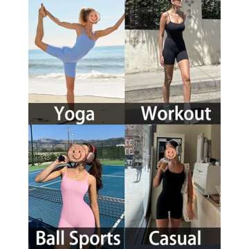 Ekouaer Womens One Piece Romper Athletic Jumpsuit Yoga One Piece Bodysuit Gym Square Neck Romper Navy Blue S