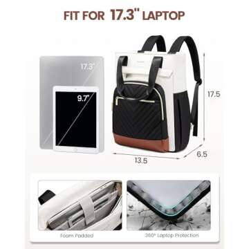 LOVEVOOK Laptop Backpack for Women, 17 Inch Work Laptop Bag Teacher Nurse Backpack, Wide Open Travel Backpack Purse Convertible Business Computer Tote Daypack, Black