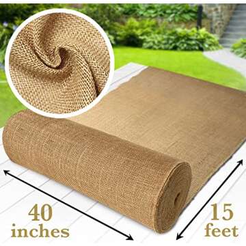 Burloptuous 40" x15 Feet Gardening Burlap Roll - Multipurpose Natural Burlap Fabric, High Density Ju...