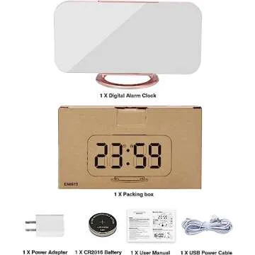 Digital Alarm Clock,7 Inch LED Mirrored Large Display, with Dual USB Charger Ports,Auto Dim,Snooze Function,Modern Desk Wall Electronic Clocks for Bedroom Living Room Office - Rose Gold