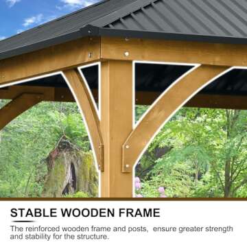 Aoodor 12 x 10 ft Outdoor Solid Wooden Frame Gazebo with 2-Tier Hardtop Roof, for Patio, Backyard, Deck, and Lawn, Black Canopy