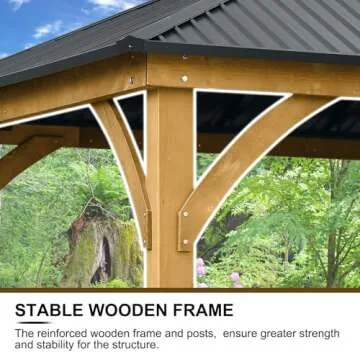 Aoodor 12 x 10 ft Outdoor Solid Wooden Frame Gazebo with 2-Tier Hardtop Roof, for Patio, Backyard, Deck, and Lawn, Black Canopy