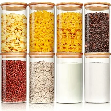 Stylish HomArtist Glass Jars with Bamboo Lids Set of 8 - Versatile Airtight Canisters for Kitchen & ...