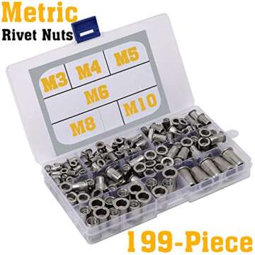 Stainless Steel Rivet Nuts M3 M4 M5 M6 M8 M10 Nutsert Threaded Insert Rivnuts Assortment Kit 199 Pie...