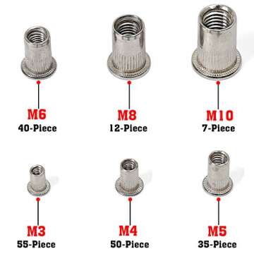 Stainless Steel Rivet Nuts M3 M4 M5 M6 M8 M10 Nutsert Threaded Insert Rivnuts Assortment Kit 199 Pieces