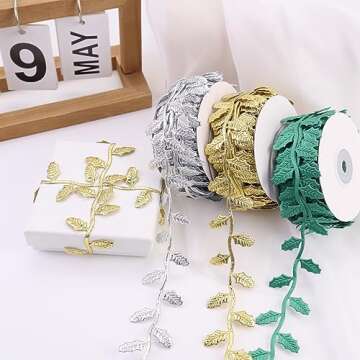 Gold Leaf Ribbon 10Yards Leaves Trim Rope Artificial Leaf Ribbon for Garland Gift Wrapping Party Wedding Home Decorations