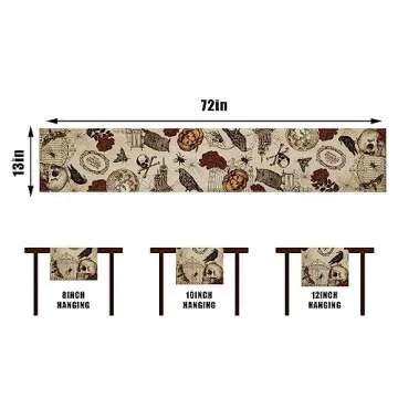 Linen Retro Halloween Table Runner - Gothic Skull Design for Festive Decor
