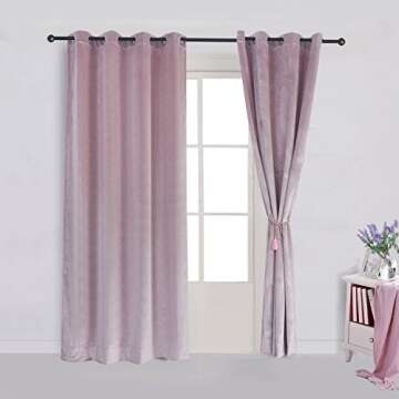 Cherry Home Super Soft Luxury Velvet Curtains Set of 2 Pink Flannel Blackout Drapes Grommet Draperie...