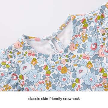 pureborn Baby Girls Ruffled Sleeve Dress Cotton Swing Dress Casual with Headband Bloomer 9-12 Months Floral Blue