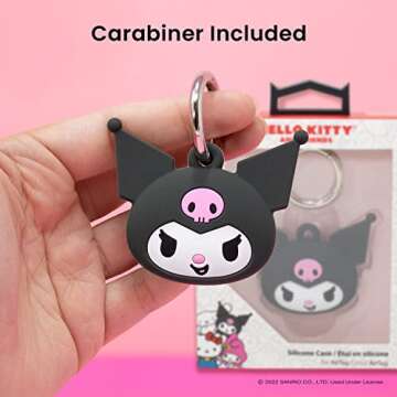 iFace Sanrio Friends Special Edition Silicone Protective Cover Designed for Apple AirTags [Cute Character Case] [Carabiner Keychain Clip Included] - Kuromi