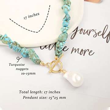 Chunky Statement Turquoise Necklace, Big Baroque Pearl Pendant Choker, Trendy Turquoise Jewelry for Summer