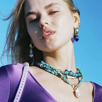 Chunky Statement Turquoise Necklace, Big Baroque Pearl Pendant Choker, Trendy Turquoise Jewelry for Summer