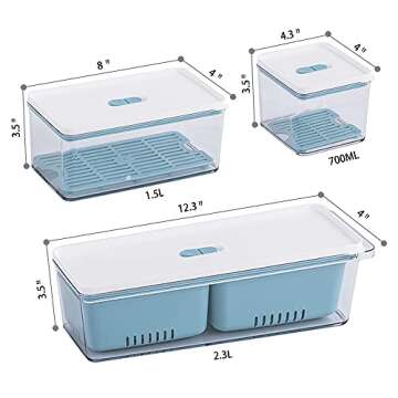 Lille Home Stackable Produce Saver - Set of Three BPA-Free Storage Containers