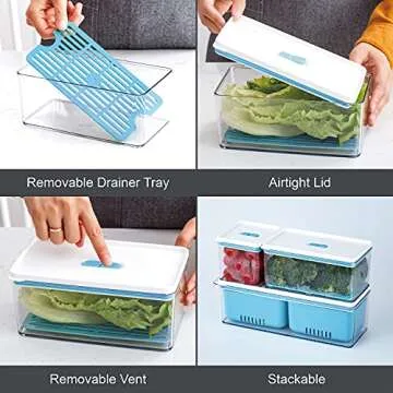 Lille Home Stackable Produce Saver - 3 Bins, BPA Free