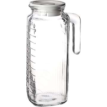 Friwer Gelo Glass Jug With White Lid, Easy Pour Spout & Handle – For Water, Juice, Iced Coffee & Iced Tea, 41-Ounce (1.2 Liter)