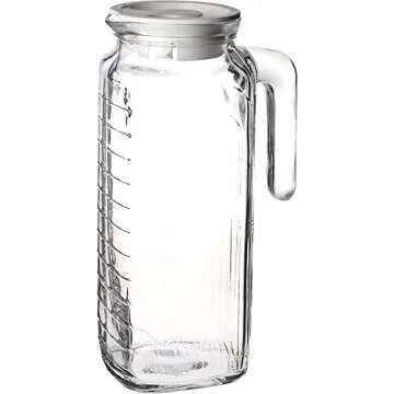 Friwer Gelo Glass Jug With White Lid, Easy Pour Spout & Handle – For Water, Juice, Iced Coffee & Iced Tea, 41-Ounce (1.2 Liter)