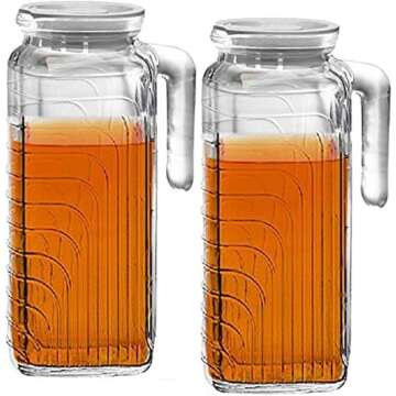 Friwer Gelo Glass Jug With White Lid, Easy Pour Spout & Handle – For Water, Juice, Iced Coffee & Iced Tea, 41-Ounce (1.2 Liter)
