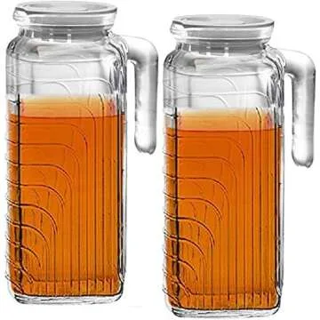 Friwer Gelo Glass Jug With White Lid, Easy Pour Spout & Handle – For Water, Juice, Iced Coffee & Iced Tea, 41-Ounce (1.2 Liter)