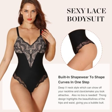 Elegant SHAPSHE Lace Bodysuit with Tummy Control Shaping