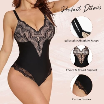 Elegant SHAPSHE Lace Bodysuit with Tummy Control Shaping