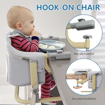 Yacul 3-in-1 Portable Hook On Chair, Clip on High Chair for Baby with Tray, PU Leather Booster Seat ...