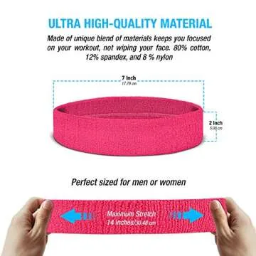 Suddora Sweatbands Set, Moisture Wicking 2 Wristbands and 1 Headband, Breathable Terry Cloth Athletic Bands for Basketball, Tennis, Yoga, Gym, Sweat Bands for Costumes and Cosplay, Neon Pink