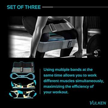 Vulken Resistance Bands Set for Legs and Butt. Adjustable Hip Glute Workout Bands for Men and Women. Extra Thick and Heavy Hip Circles. Fabric and Silicon Exercise Resistance Bands Set of 3