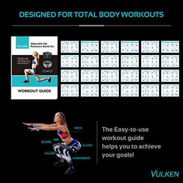 Vulken Resistance Bands Set for Legs and Butt. Adjustable Hip Glute Workout Bands for Men and Women. Extra Thick and Heavy Hip Circles. Fabric and Silicon Exercise Resistance Bands Set of 3