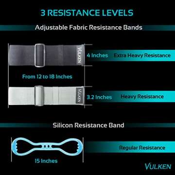 Vulken Resistance Bands Set for Legs and Butt. Adjustable Hip Glute Workout Bands for Men and Women. Extra Thick and Heavy Hip Circles. Fabric and Silicon Exercise Resistance Bands Set of 3