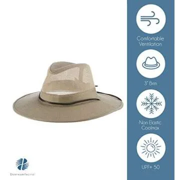Dorfman Pacific Men's Twill Mesh Ventilation Sun Protection Safari Hat With Genuine Leather Trim, Kh...