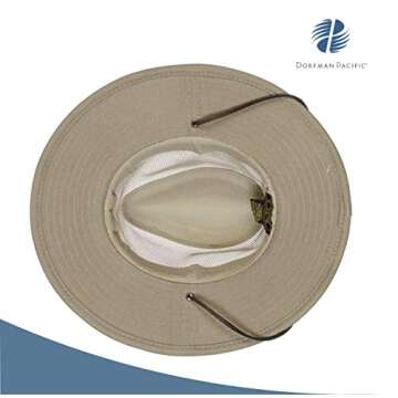 Dorfman Pacific Men's Twill Mesh Ventilation Sun Protection Safari Hat With Genuine Leather Trim, Khaki, XX-Large, 13" x 11" x 6"