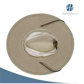 Dorfman Pacific Men's Twill Mesh Ventilation Sun Protection Safari Hat With Genuine Leather Trim, Khaki, XX-Large, 13" x 11" x 6"