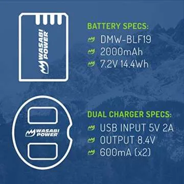 Wasabi Power Battery (2-Pack) and Dual USB Charger for Panasonic DMW-BLF19 and Panasonic Lumix DMC-GH3, DMC-GH4, DC-GH5, DC-GH5S, DC-G9
