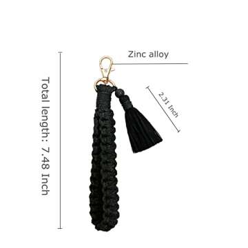 Poagoep Macrame Boho Keychain Bracelet Handmade Tassel Wristlet Keychain Keyring Holder Wrist Lanyard for Women(8)