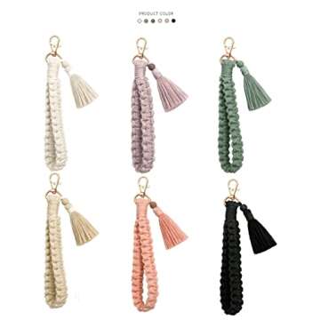 Poagoep Macrame Boho Keychain Bracelet Handmade Tassel Wristlet Keychain Keyring Holder Wrist Lanyard for Women(8)