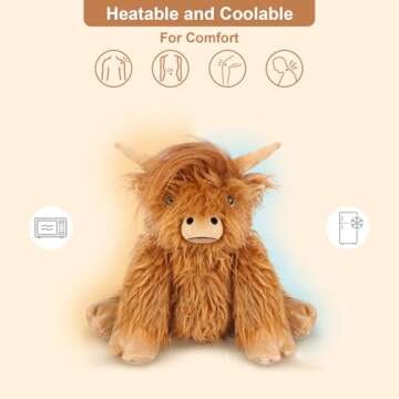 SuzziPals Heatable & Coolable Highland Cow Stuffed Animals Plushie, Microwavable Heating Pad for Soo...