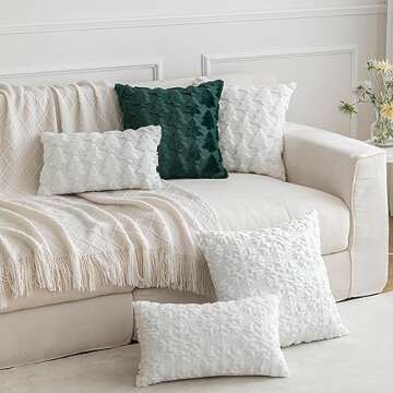 SHITURRE Christmas Tree Decorative Throw Pillow Covers Set of 2 Packs, Soft Fluffy Pillowcases for Home Décor, Boho Pillow Covers for Couch Bedroom(Green-Tree, 20"x20")
