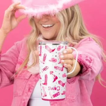 Swig Life 22oz Travel Mug, Insulated Tumbler with Handle and Lid, Cup Holder Friendly, Dishwasher Safe, Stainless Steel, Travel Coffee Cup, Insulated Mug with Lid (Falling In Love)