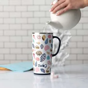 Swig Life 22oz Travel Mug, Insulated Tumbler with Handle and Lid, Cup Holder Friendly, Dishwasher Safe, Stainless Steel, Travel Coffee Cup, Insulated Mug with Lid (Falling In Love)