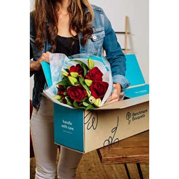 Benchmark Bouquets Red Elegance, Glass Vase Included, Gift Fresh Flowers for Valentine’s Day, Birt...