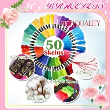 50 Colors Embroidery Floss Set for Crafts and Bracelets