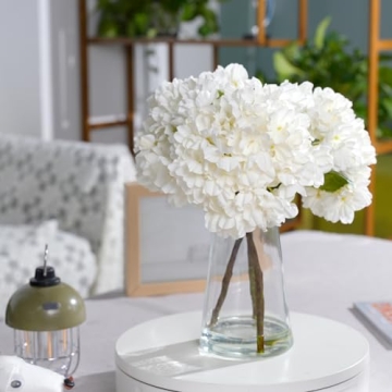 LovFove 3pcs White Hydrangea Artificial Flowers in Vases