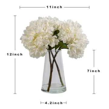 LovFove 3pcs White Hydrangea Artificial Flowers in Vases