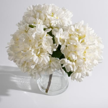 LovFove 3pcs White Hydrangea Artificial Flowers in Vases