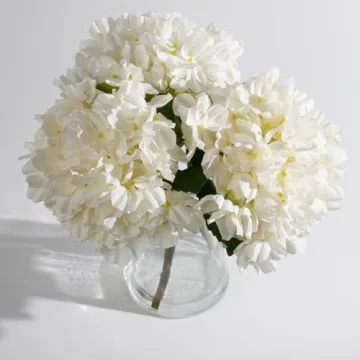 LovFove 3pcs White Hydrangea Artificial Flowers in Vases