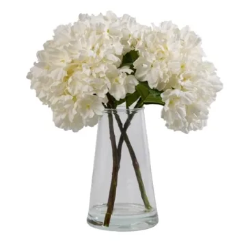 LovFove 3pcs White Hydrangea Artificial Flowers in Vases